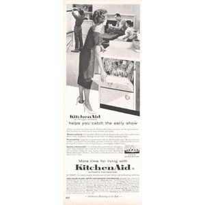 1960 Kitchenaid Automatic Dishwasher Vintage Print Ad Housewife Wall Art MCM 60s
